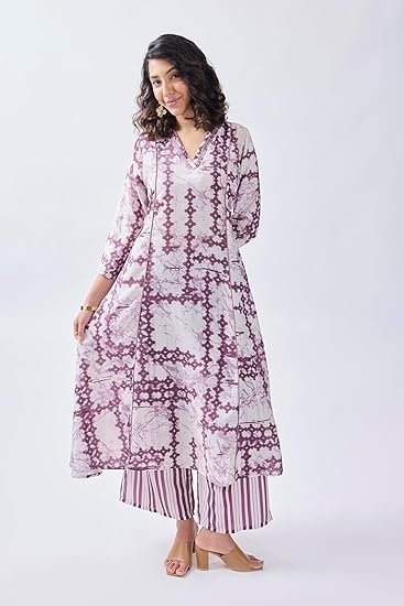 Women's toochki dress for women | two piece | off white printed dress | rayon (tkcbl-ry-321-ow-dra $parent) - Image 2