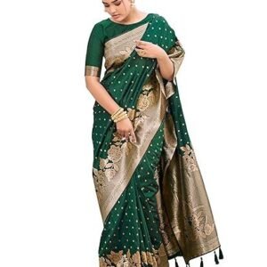Women's manohari women's trendy banarasi woven saree with heavy jacquard work, elegant design, silk saree with maching lace border unstitched blouse piece for weddings & festive occasions
