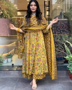 Rayon Viscose Anarkali Printed Kurta with Palazzo & Dupatta