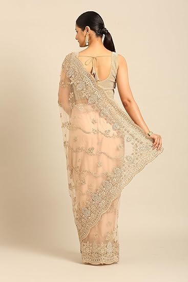 Women's mohey women's net embroidered|stone work| saree - Image 5