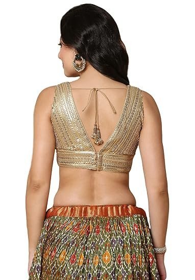 Women's s salwar women's gold net readymade saree blouse-ssb4526-gold - Image 4