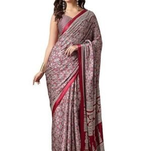 Crepe Ajrak Printed Saree With Unstitched Blouse (KAJRKH386001_RJ11_Parent)