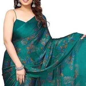Stylish Chiffon Leaf Printed Saree with Blouse Piece