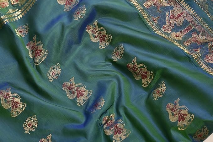 women's katan silk meenakari baluchari swarnachari bengal saree bicoloured b0231aa - Image 3