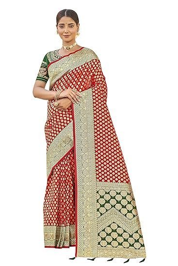 Women's manohari most trendy jacquard work woven saree with unstitch blouse piece