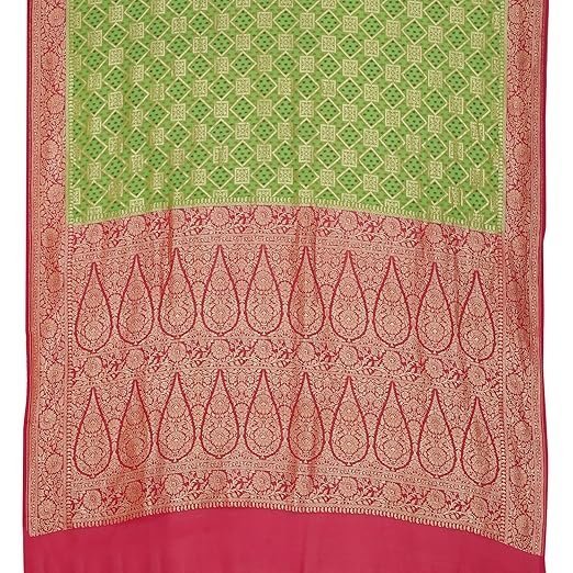 Women's banarasi silk works women's green pure khaddi saree - Image 5