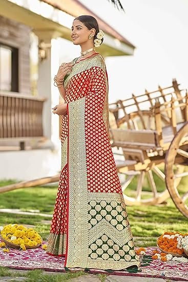 Women's manohari most trendy jacquard work woven saree with unstitch blouse piece - Image 4