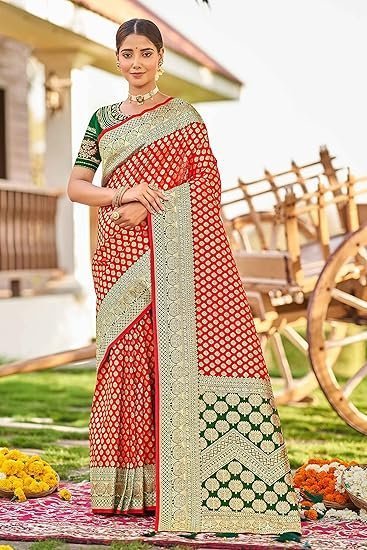 Women's manohari most trendy jacquard work woven saree with unstitch blouse piece - Image 3
