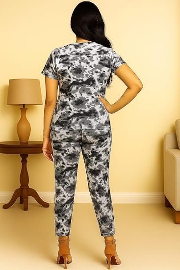 Women's Cotton Lycra Tie-Dye Pyjama Set, Night Suit Co-ord Set - Image 4