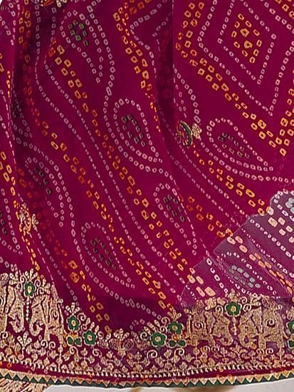 Women's Georgette Bandhani Printed Embroidered gota lace Saree with Unstitched Blouse Piece - Image 2