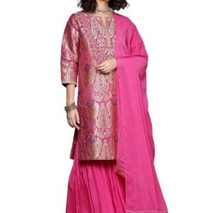Pink Yasmine Festive Kurta With Palazzo And Dupatta