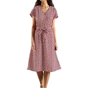 Polyester V-Neck A-Line Dress