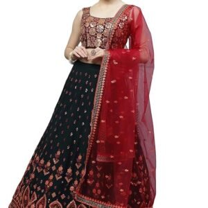 Women's Georgette Semi Stitched Lehenga Choli with Dupatta | Traditional, Wedding, Ethnic Wear Lehenga | Thread and Sequin Embroidery Pattern (Green)