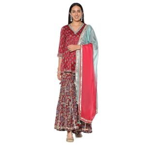 Women Viscose Blend A Line Printed Suit Set