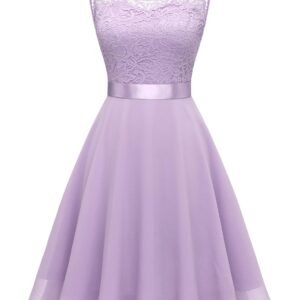 Women's Short Floral Lace Bridesmaid Dress A-line Swing Party DressBLP7005Lavender2XL