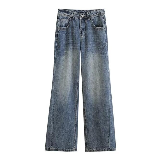 Women’s Blue Jeans | High Waist Straight-Leg Denim Pants | Retro Straight Jeans with Button Closure