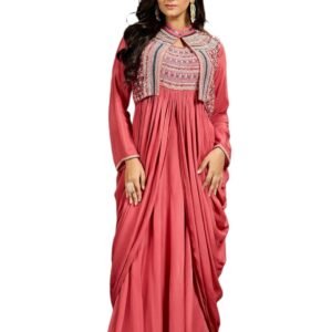 Women's Designer Draped Maxi Dress, Coral Pink