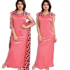 Women's Satin Heart Printed Gown and Robe