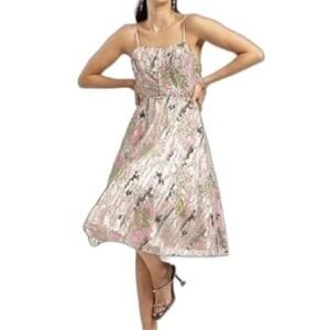 Women's Stylish Designer Women's Blossom Corset Sleeveless Dress || Floral Printed Dress for Women & Girls || Knee Length One Piece Dress for Women Multicolour