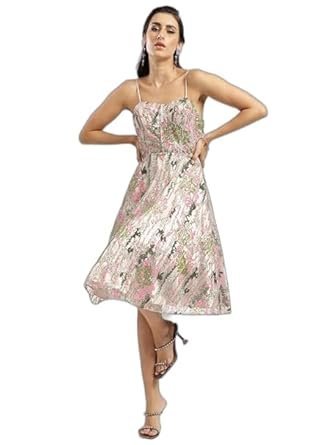 Women's Stylish Designer Women's Blossom Corset Sleeveless Dress || Floral Printed Dress for Women & Girls || Knee Length One Piece Dress for Women Multicolour