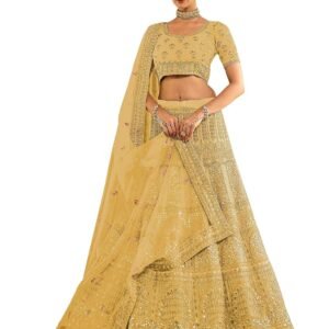 Yellow Color Sequins Work Organza Material Kalidar Lehenga For Women