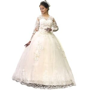 Women's Ball Wedding Gown for Christian Women White with Extra Sleeve Size Custom (White-B-G01)