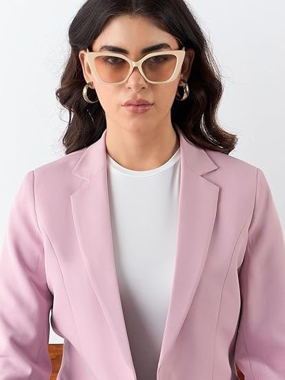 Women?s Pink Casual Solid Blazer | Single Button | Notched Lapel | Long Sleeves | Slim Fit | Single-Breasted | Smart-Casual Formal Office Wear - Image 3