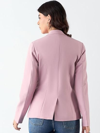 Women?s Pink Casual Solid Blazer | Single Button | Notched Lapel | Long Sleeves | Slim Fit | Single-Breasted | Smart-Casual Formal Office Wear - Image 2