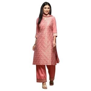 Women Cotton Yarn-Dyed Floral Straight Suit Set