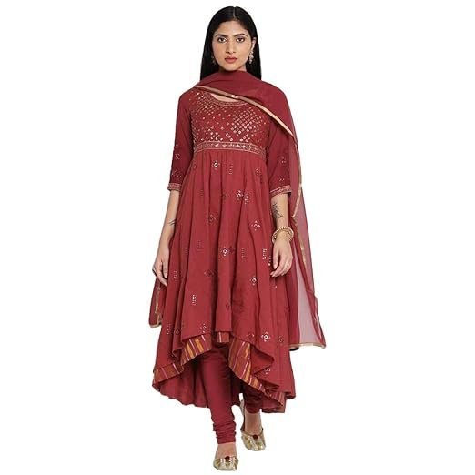 Women Cotton Anarkali Kurta Churidar Suit Set