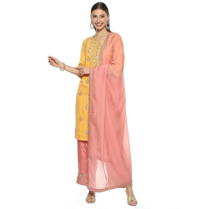 Women Cotton Straight Embroidered Suit Set