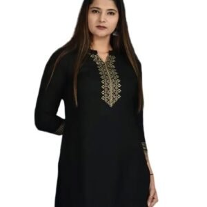 Women's Solid Rayon 3/4th Sleeves Black Short Kurti