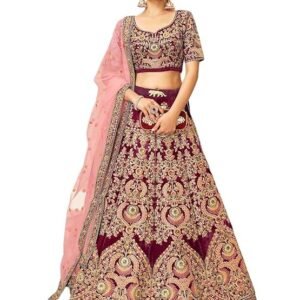 Teal Heavy Embroidered Velvet Semi-Stitched Lehenga Choli For Women (7419-Teal-Wedding-Bridal-Latest-New; Teal_Free Size)