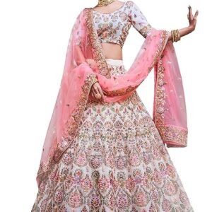 Eye-Catching Off White Georgette Base Designer Semi-Stitched Lehenga Choli For Women