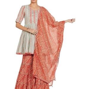 WOMEN PRINTED RELAXED SALWAR KURTA DUPATTA(SKDBANDHAN7873_AQUA