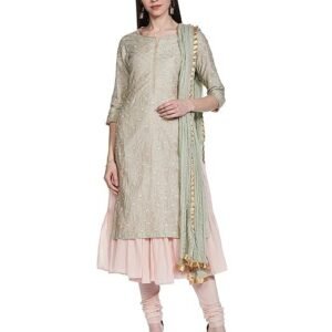 Women Double Layered Kurta Churidar Suit Set