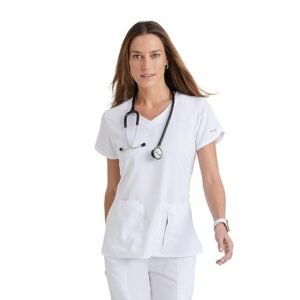 Grey's Anatomy Women's Cora Top, Crossover V-Neck Medical Scrub Top w/ 4 Pockets & Tulip Sleeves