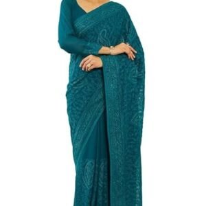 Womens Georgette Saree With Paisley Embroidery And Stone