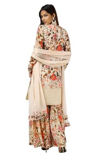 Womens Chinon Floral Print Suit Set With Mirror And Cutdana - Image 4