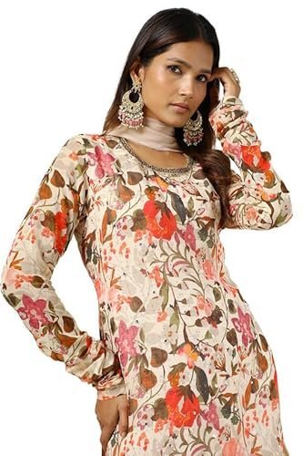 Womens Chinon Floral Print Suit Set With Mirror And Cutdana - Image 2