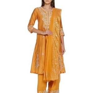 Women Cotton A Line Embroidered Suit Set