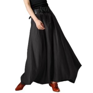 Women Cotton Linen Skirt High Waist Pocket Irregular Hem Long Casual Summer Skirt-Layfoo