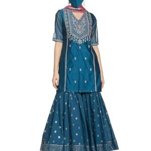 Women Teal Poly Cotton Kurta Garara Suit Set