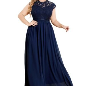 Women's Formal Floral Lace Plus Size Bridesmaid Party Maxi Dress Navy Blue
