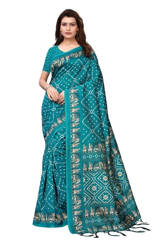 SHOPPING Latest Designed Bandhani Saree With Blouse Material, Color Blue