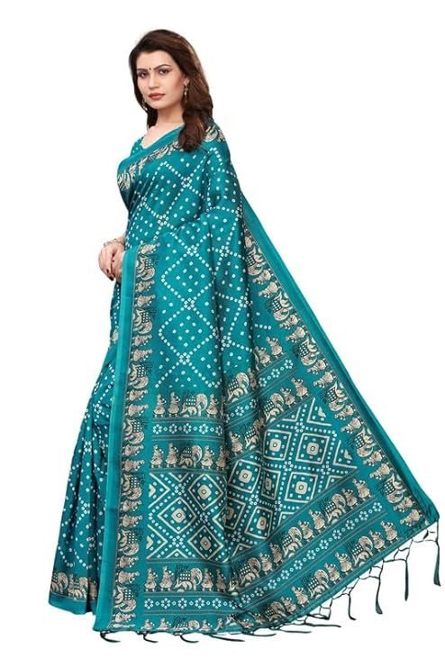 SHOPPING Latest Designed Bandhani Saree With Blouse Material, Color Blue - Image 2