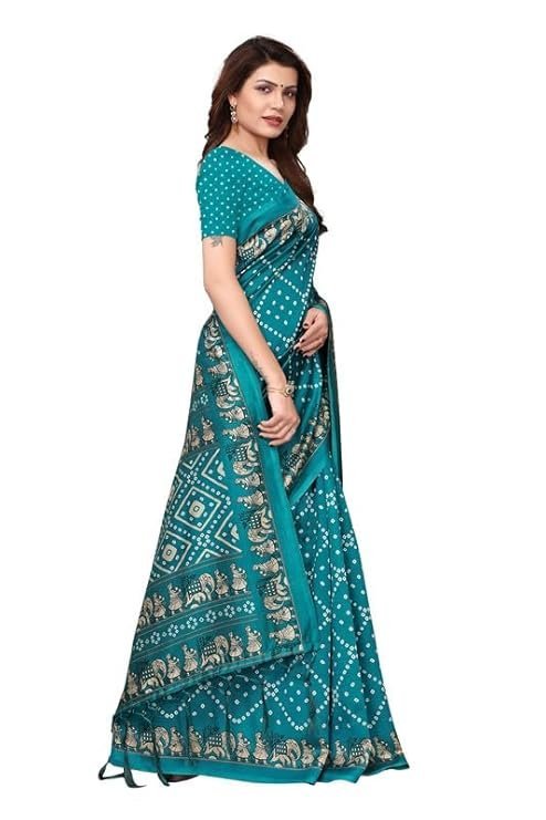 SHOPPING Latest Designed Bandhani Saree With Blouse Material, Color Blue - Image 3