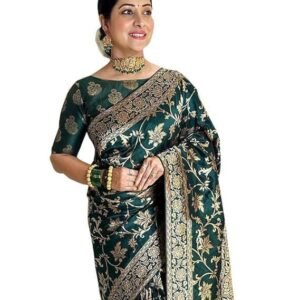 Pure Soft Lichi Silk Saree With Attached Blouse, Color Green