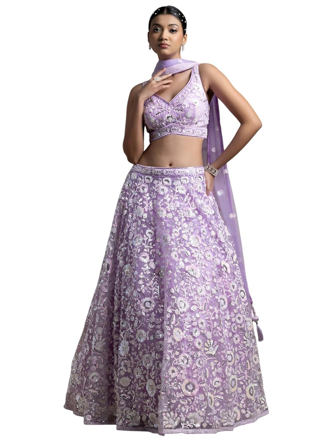 Women's Sequins Embroidered Soft Net Designer Lehenga Choli with Dupatta (5126-Womens-Lehenga-Choli-Latest; Free Size)
